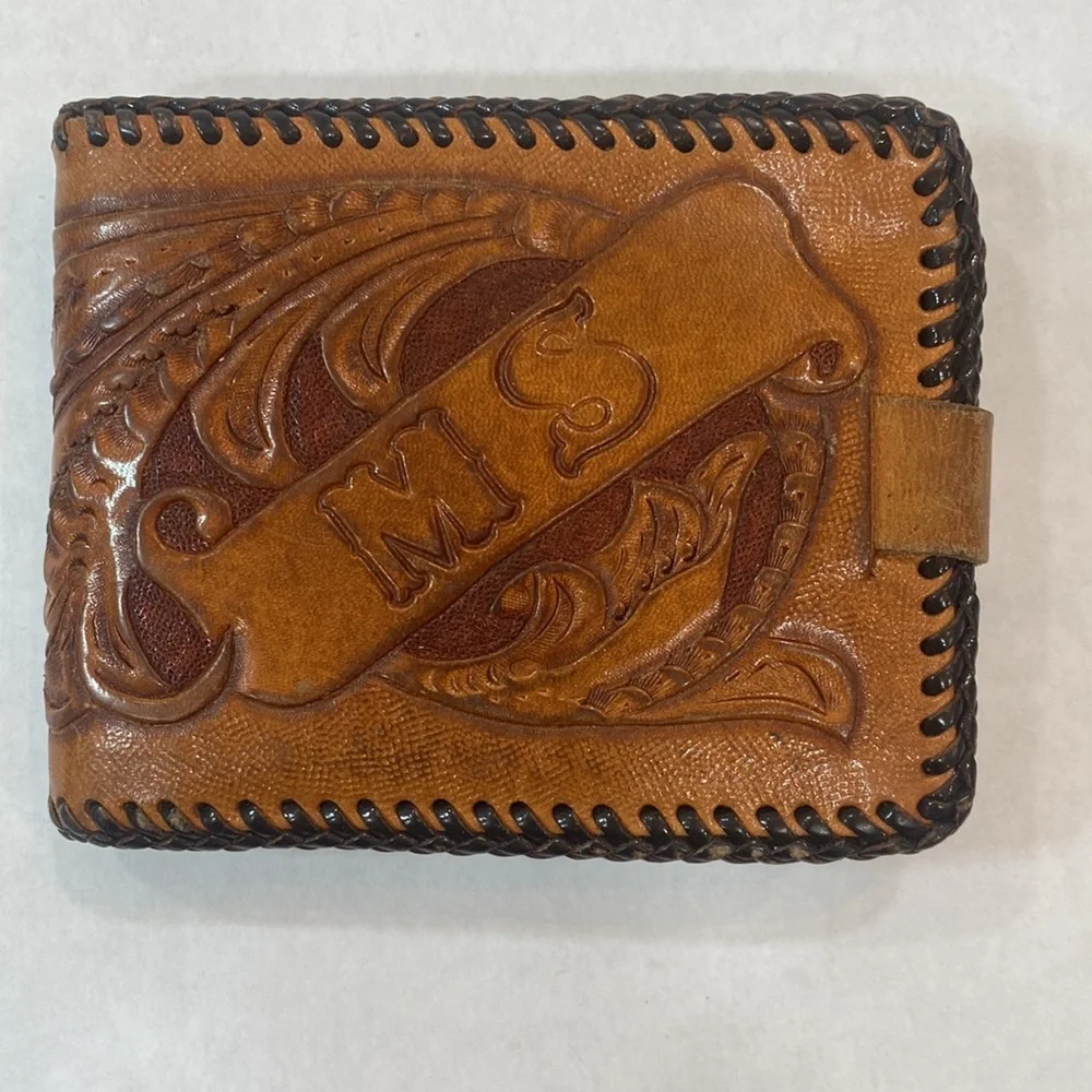Tooled western wallet vintage initials‎ MS
